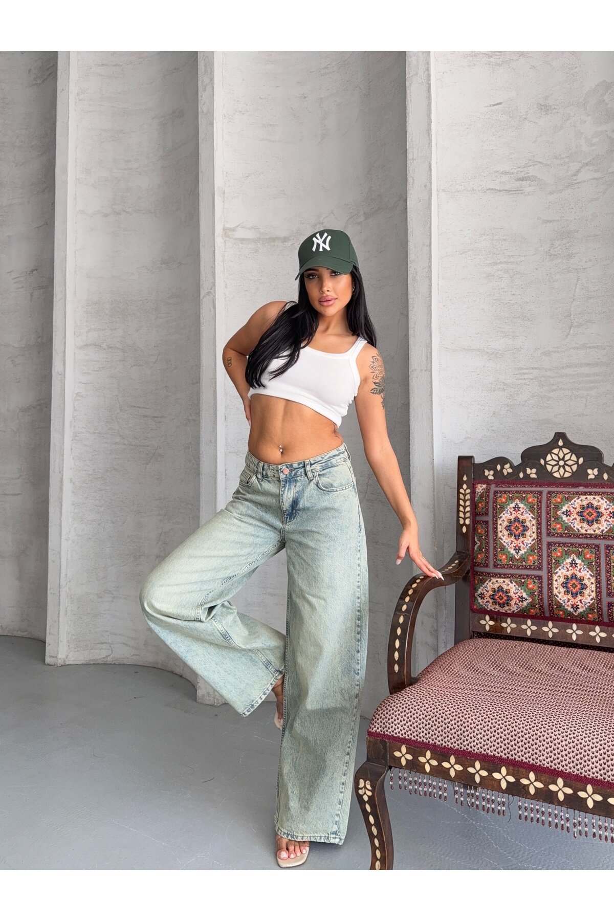 Yüksek Bel Açık Mavi Wide Leg Jean Pantolon