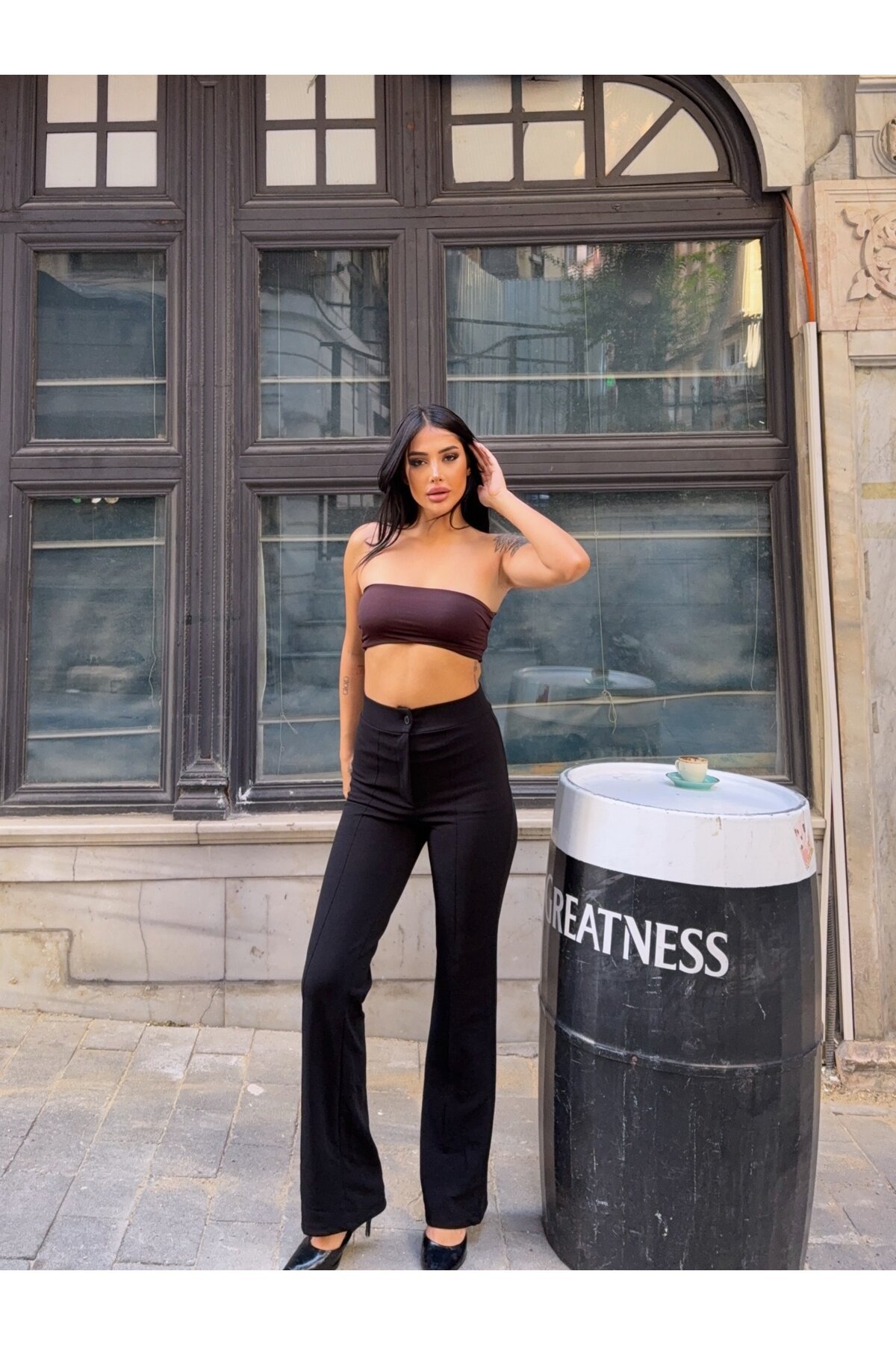 Yüksek Bel Çimalı Palazzo Pantolon