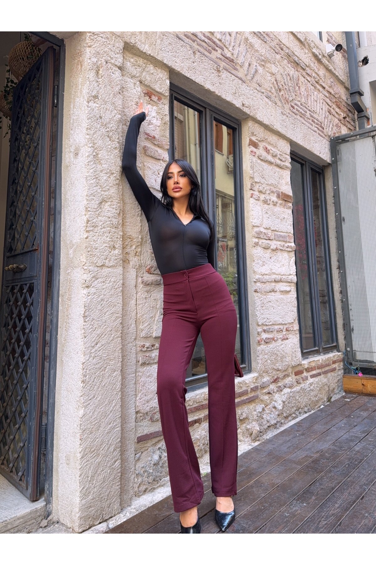 Yüksek Bel Çimalı Palazzo Pantolon