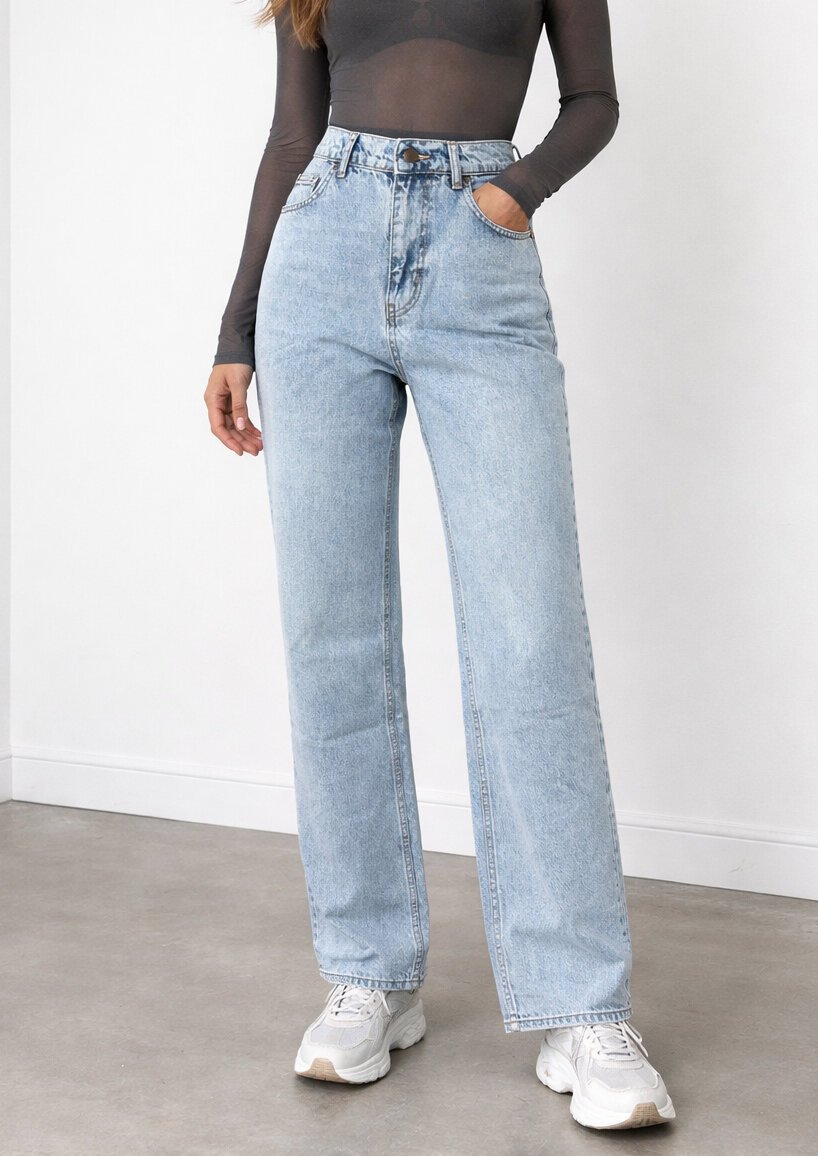 Açık Mavi Uzun Geniş Paça Jean