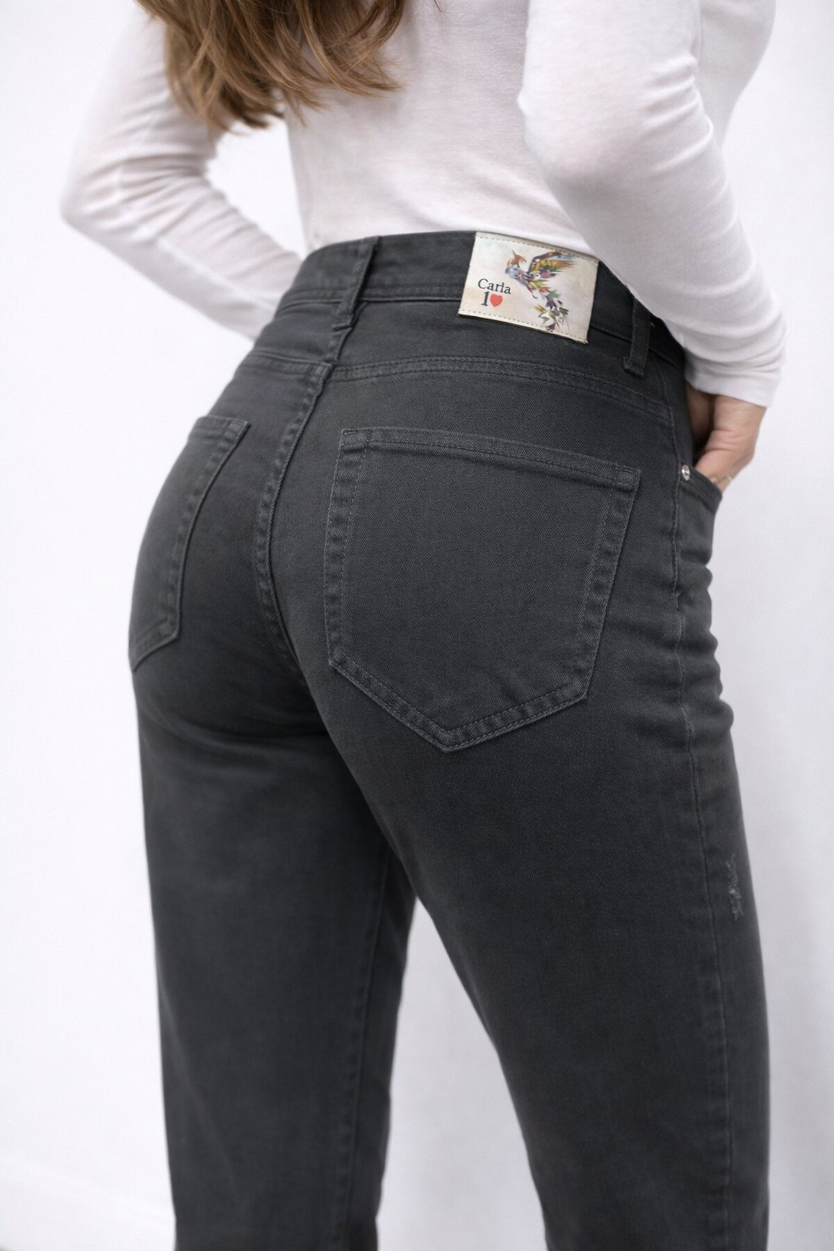 Antrasit Renk Esnek Jean