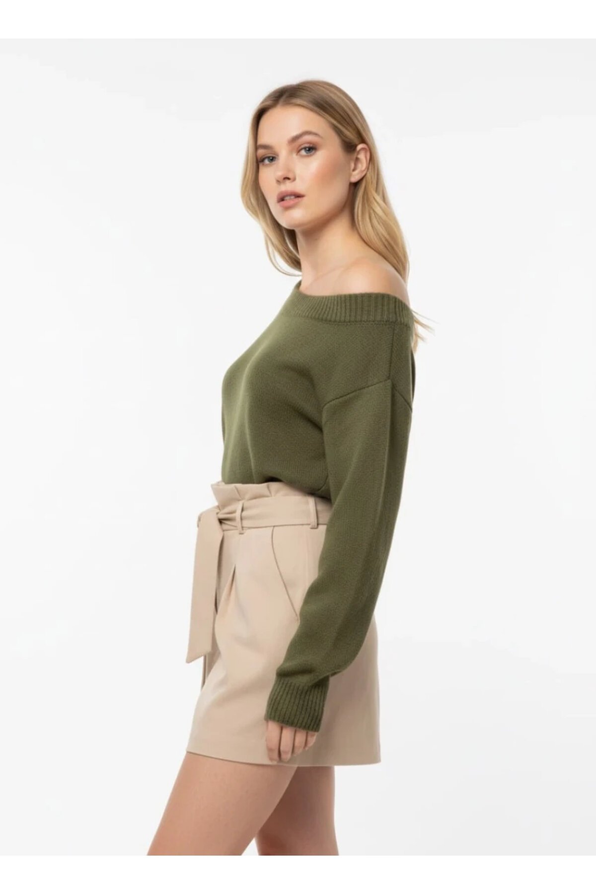 Asimetrik Yaka Oversize Triko Kazak