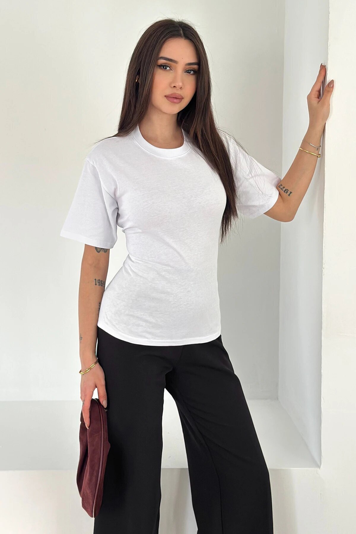 Bağlama Detaylı Kısa Kollu Tişört Beyaz
