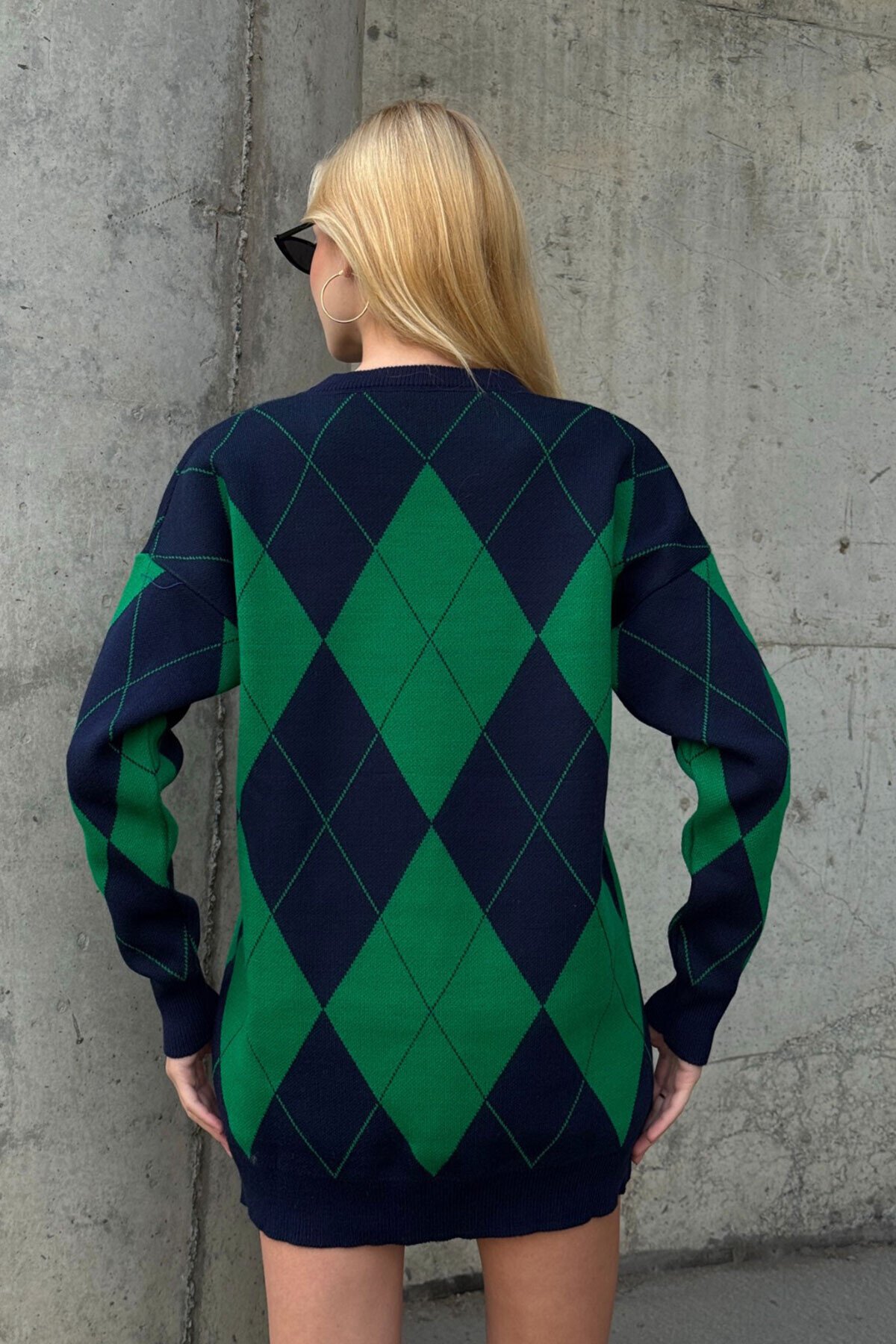 Bisiklet Yaka Baklava Desenli Triko Kazak