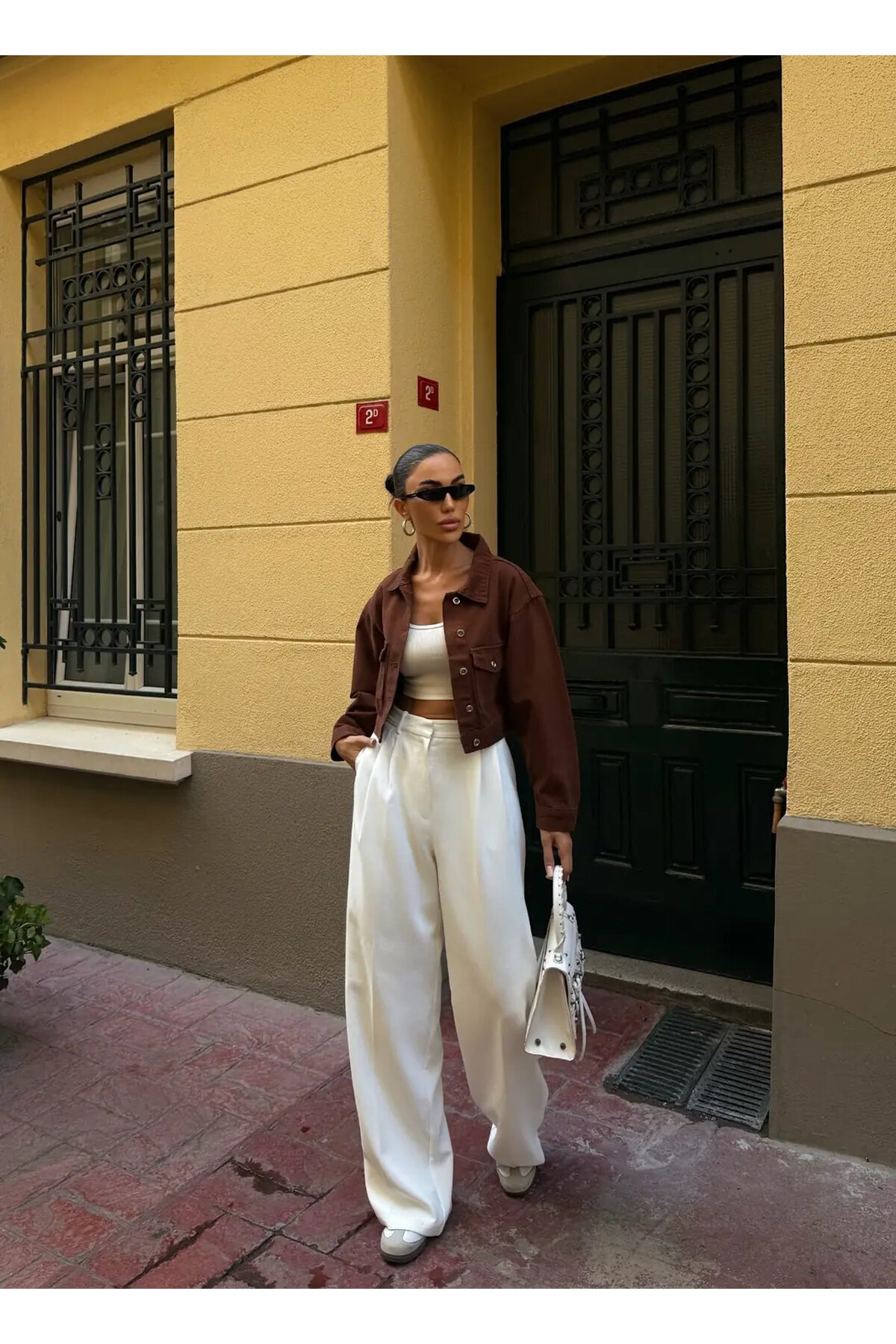 Çift Cep Denim Crop Ceket