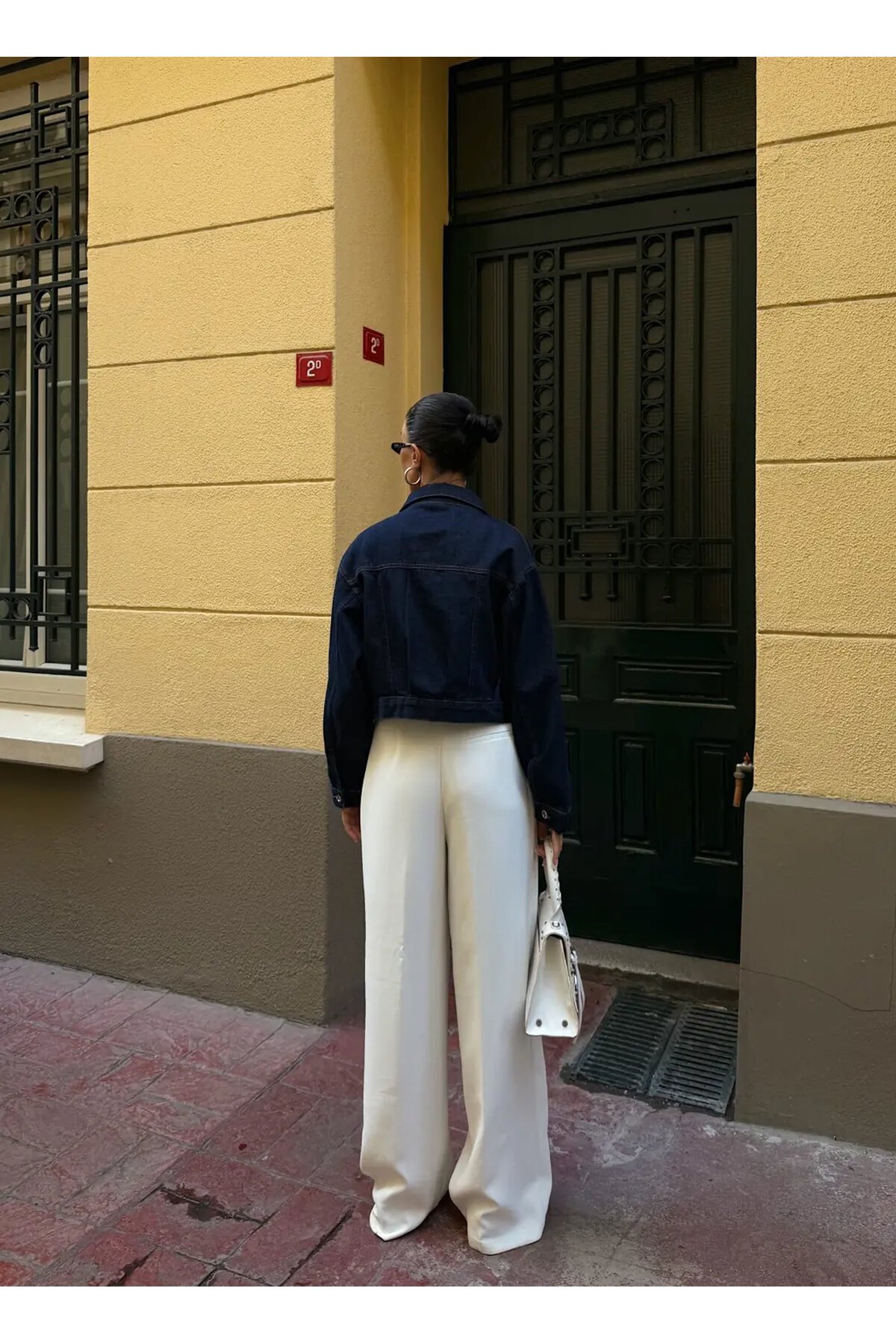 Çift Cep Denim Crop Ceket