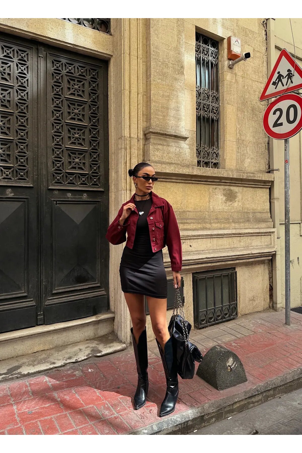 Çift Cep Denim Crop Ceket