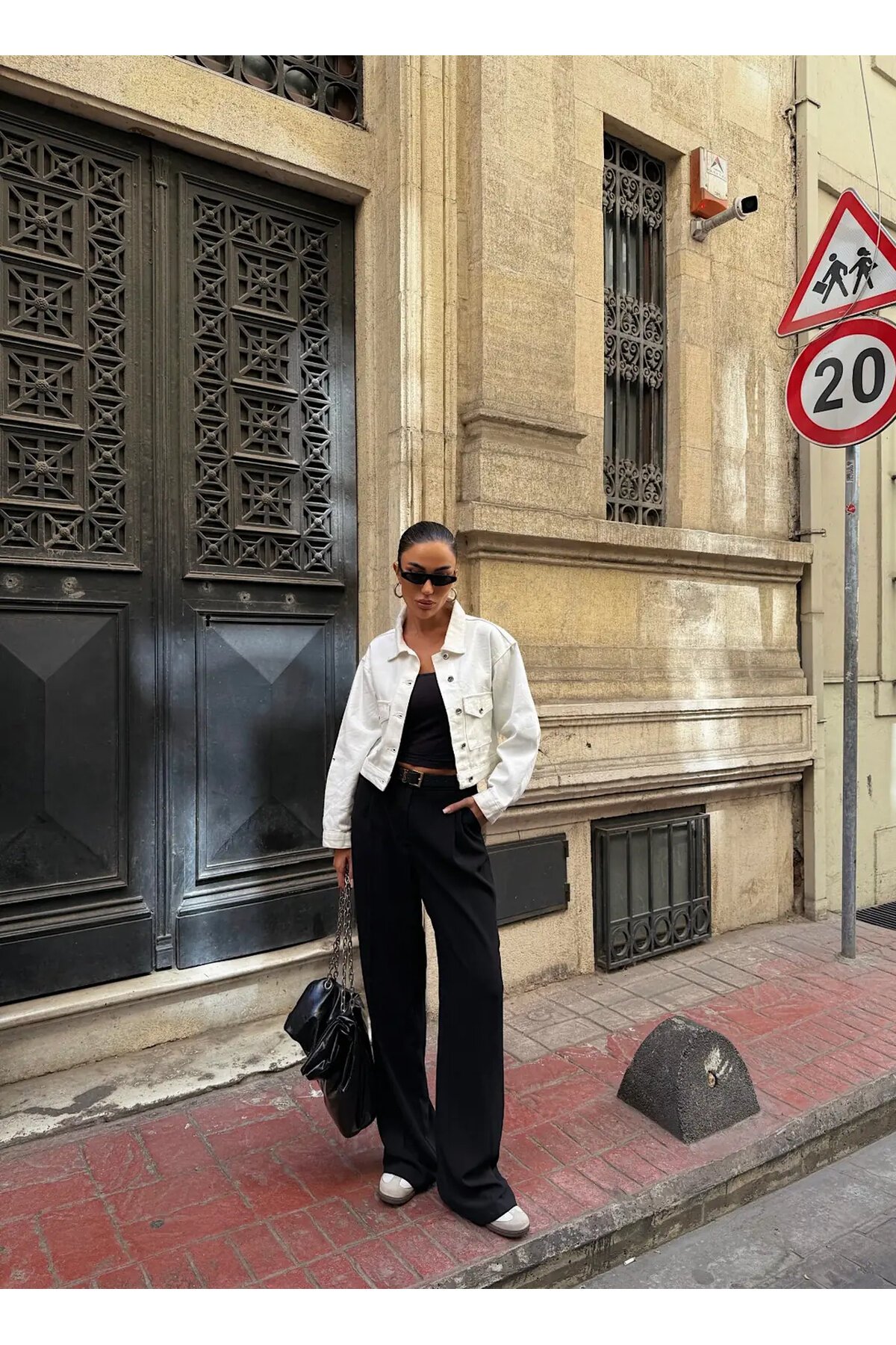 Çift Cep Denim Crop Ceket