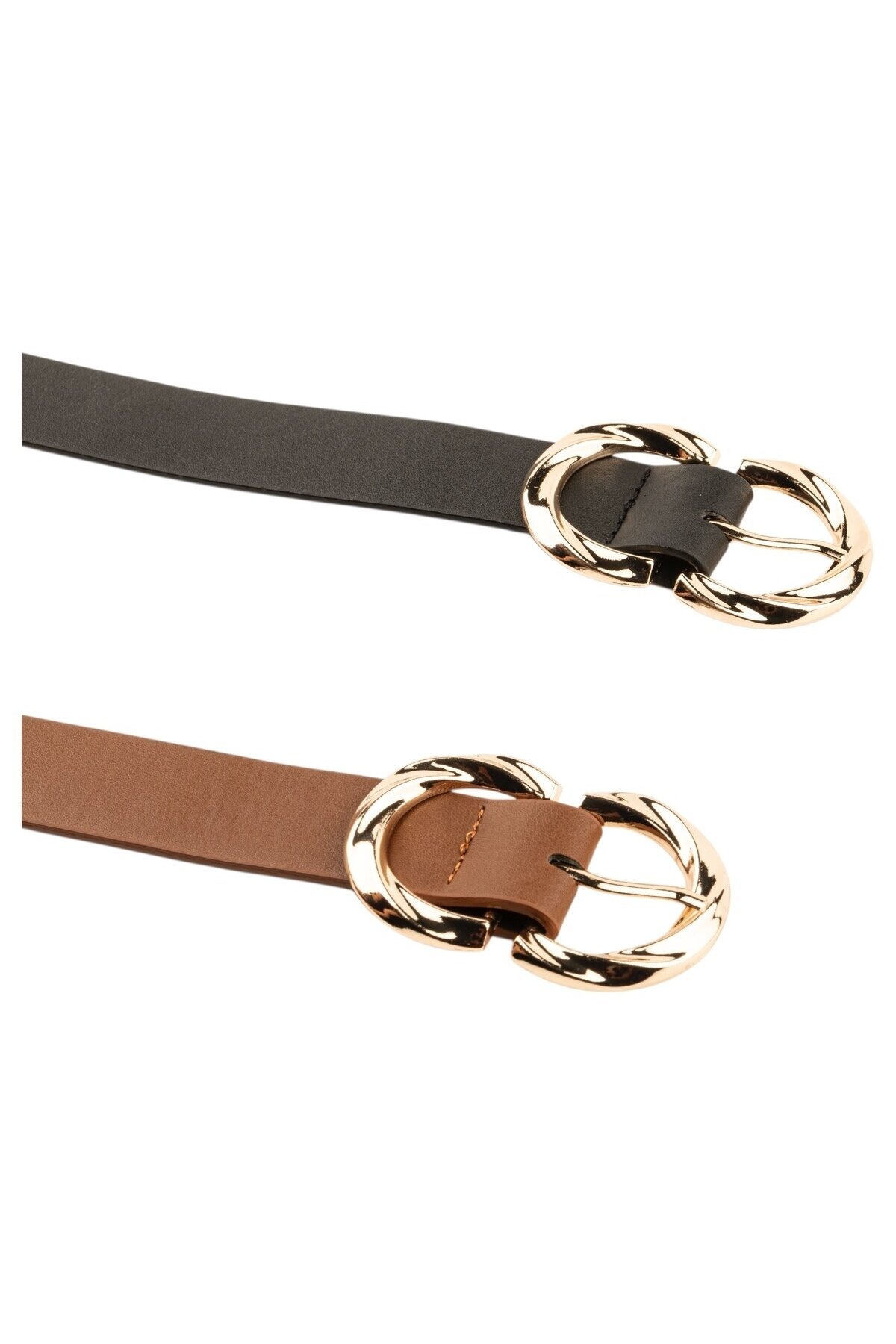 Çift D Tokalı İkili Set Siyah_Taba Kadın Kemeri