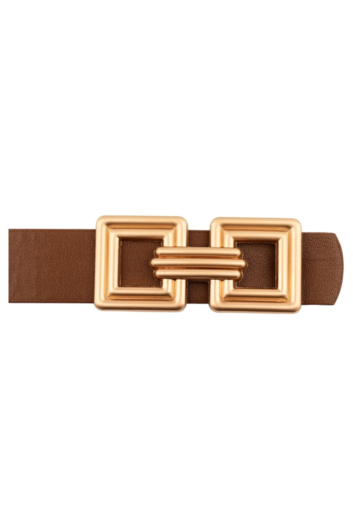 Çift Kare Tokalı Taba Kadın Kemer
