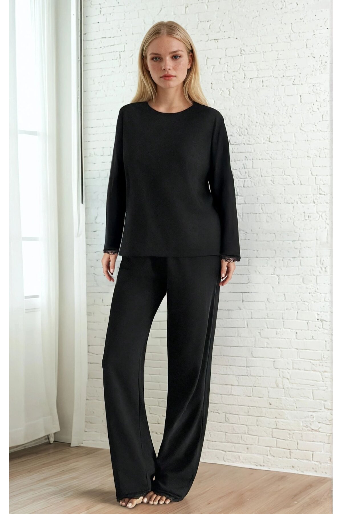 Dantel Detay Premium Siyah Suprem Pijama