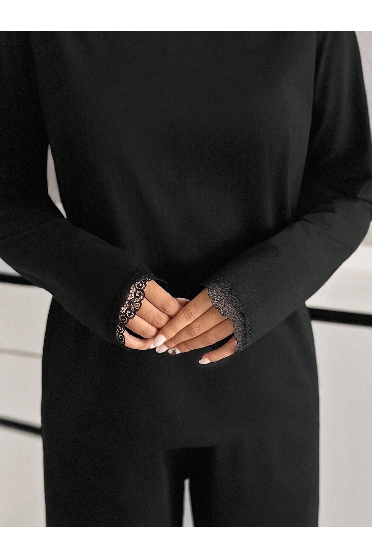 Dantel Detay Premium Siyah Suprem Pijama