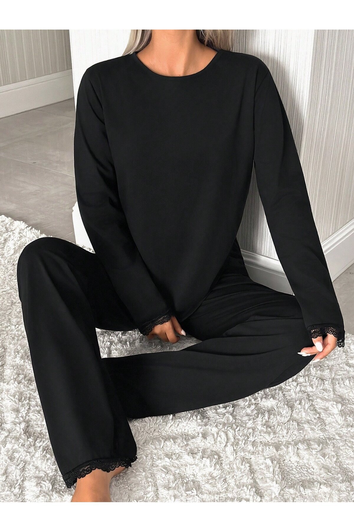 Dantel Detay Premium Siyah Suprem Pijama