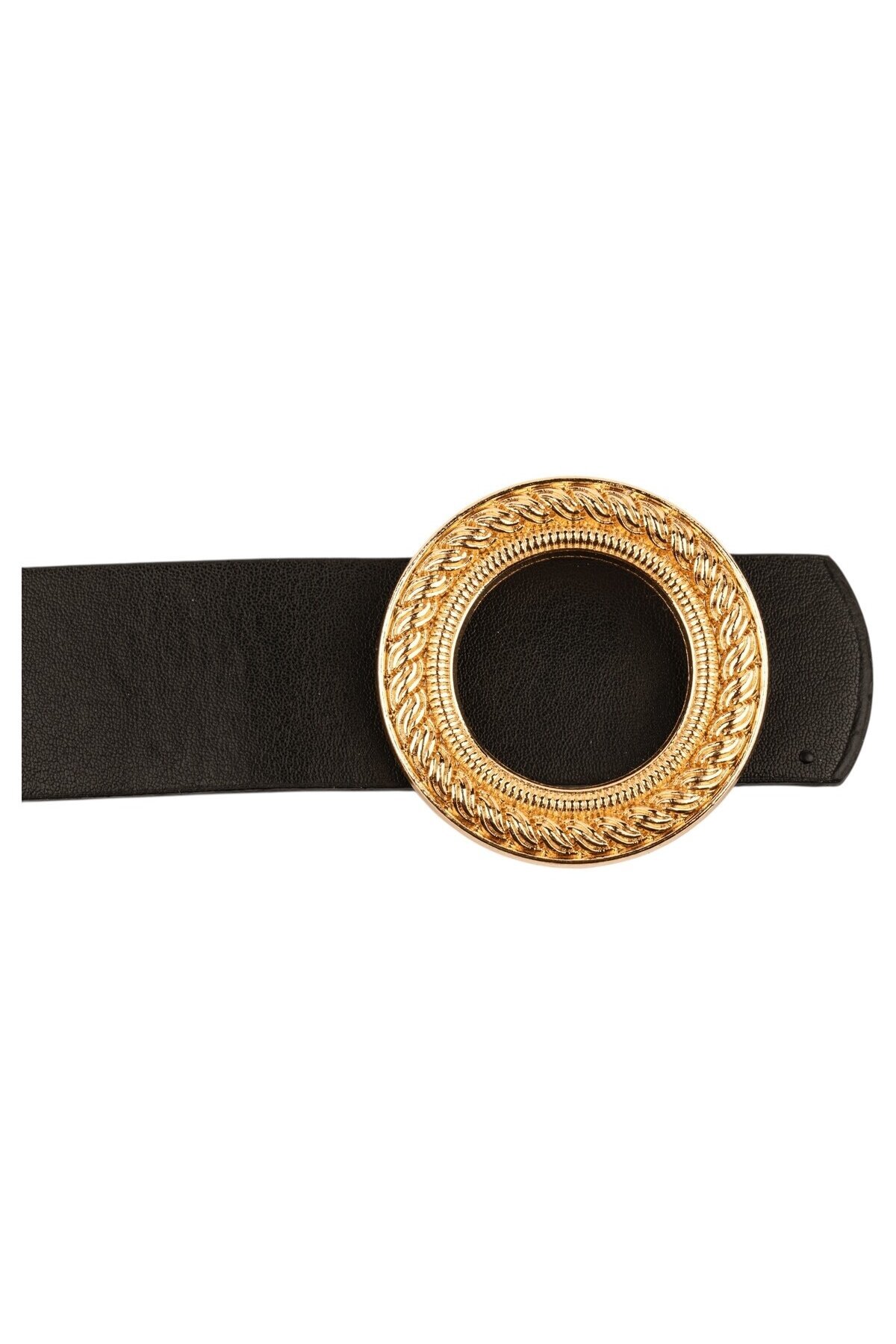 Desenli Halka Tokalı Siyah Kadın Kemeri
