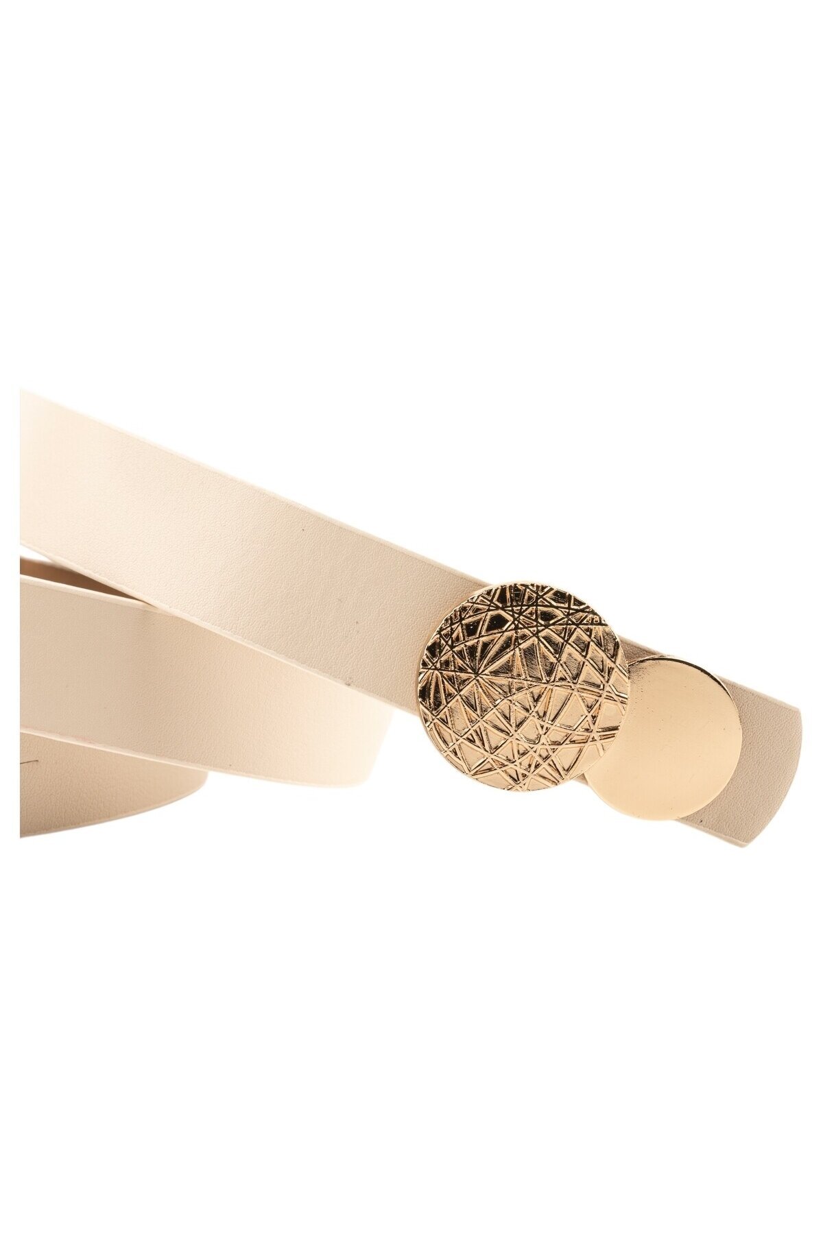 Desenli Yuvarlak Tokalı Bej Kadın Kemeri