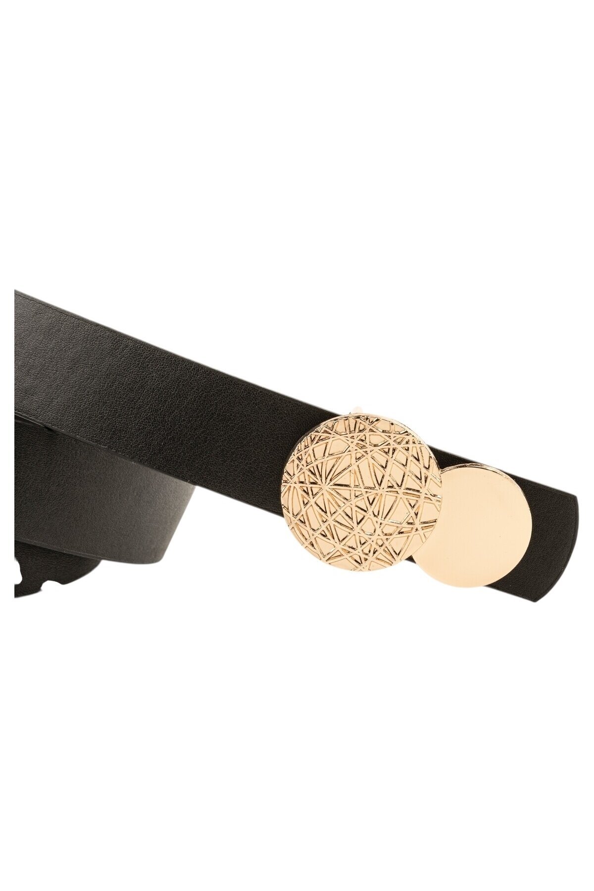 Desenli Yuvarlak Tokalı Siyah Kadın Kemeri