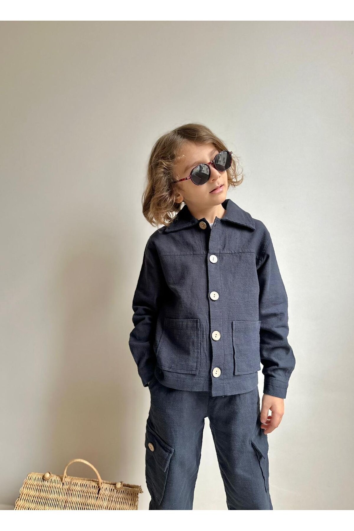 Erkek Çocuk Yıkamalı Keten Gömlek Pantolon Takım