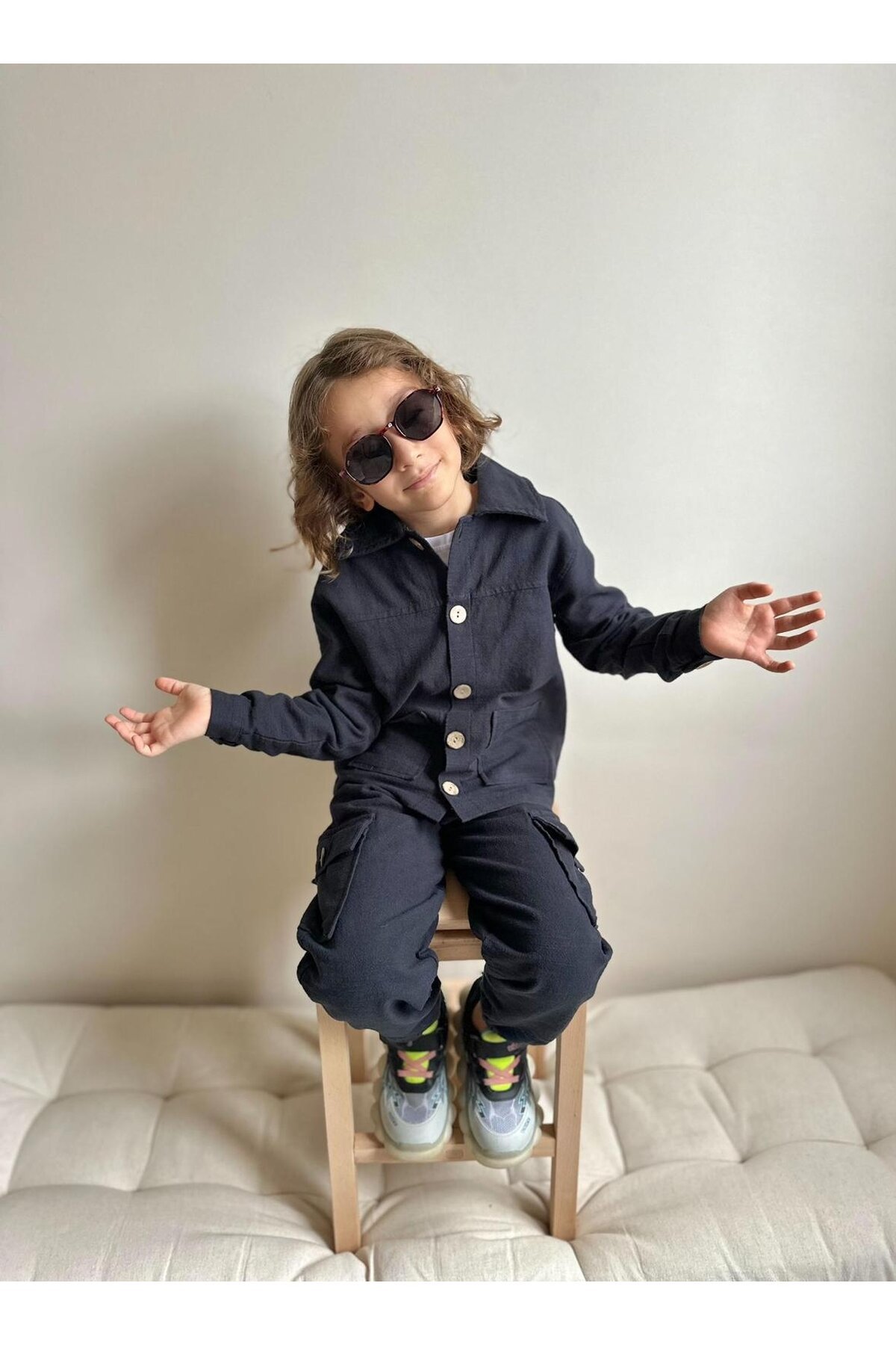 Erkek Çocuk Yıkamalı Keten Gömlek Pantolon Takım