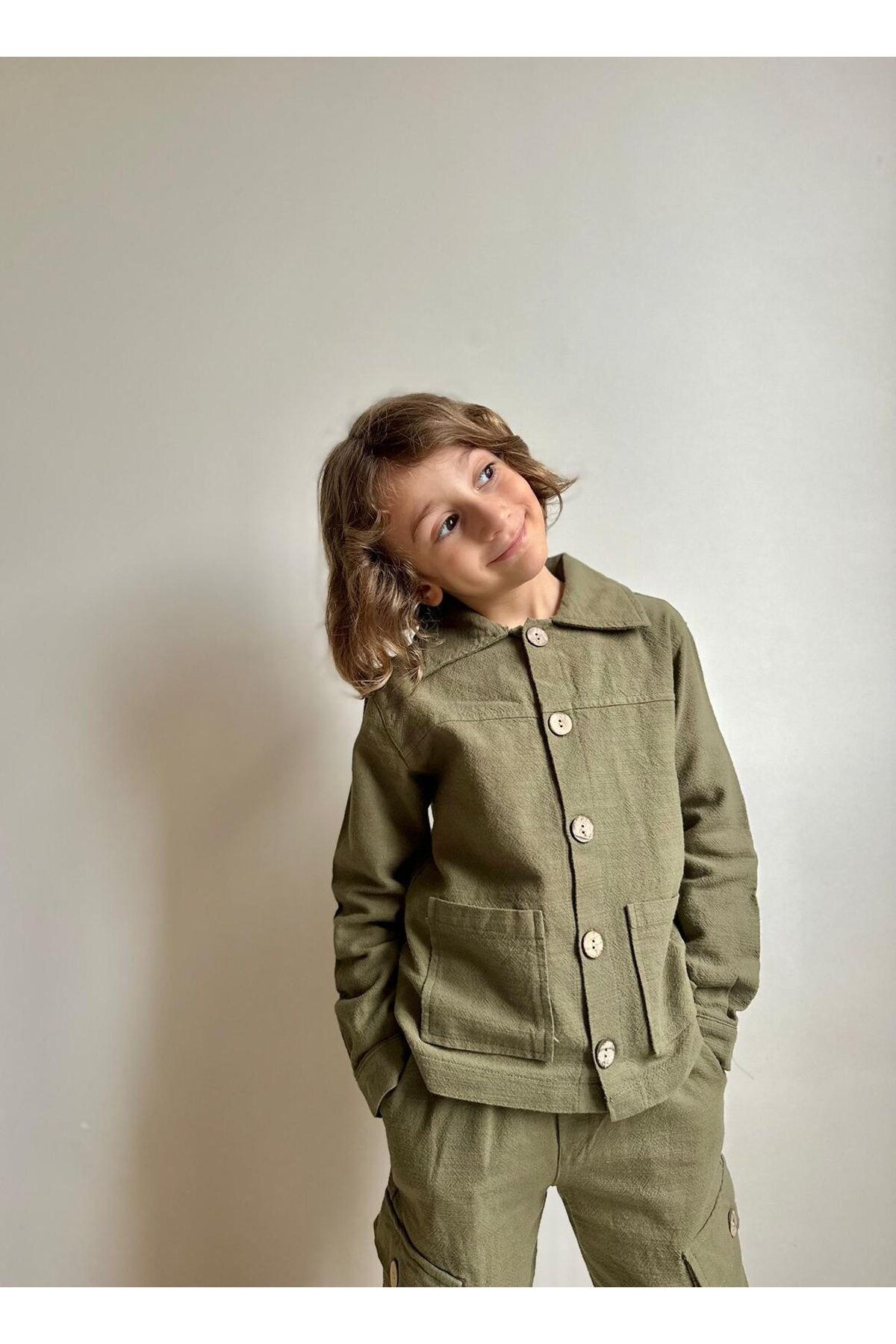 Erkek Çocuk Yıkamalı Keten Gömlek Pantolon Takım