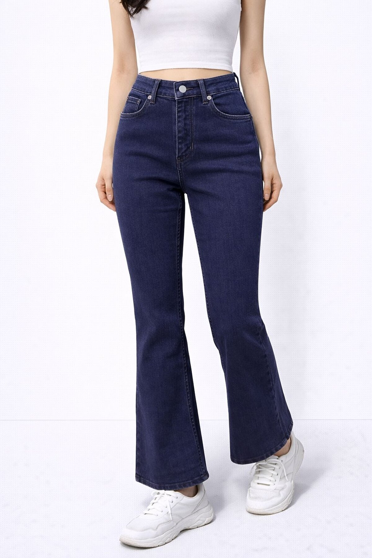 Esnek Lacivert İspanyol Paça Jean