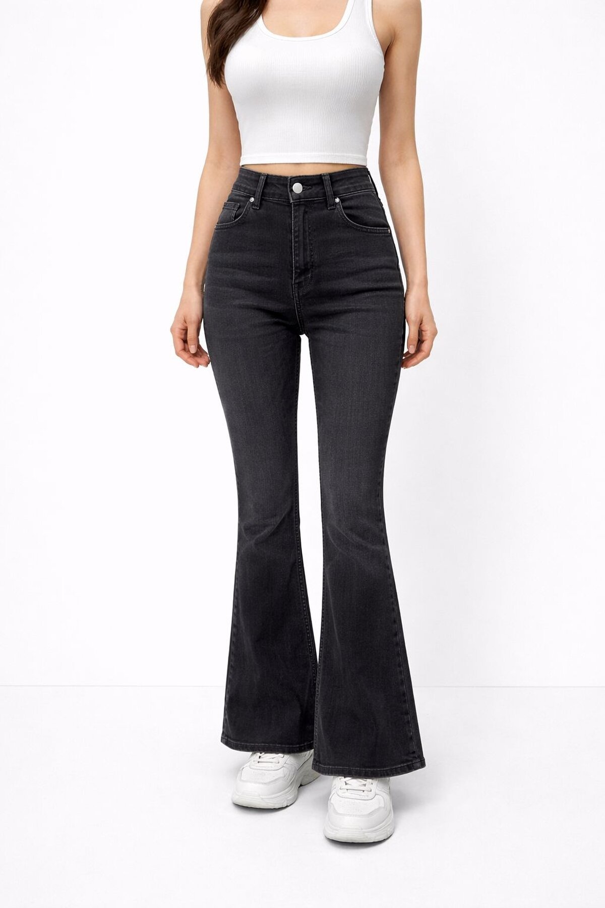 Esnek Siyah İspanyol Paça Jean