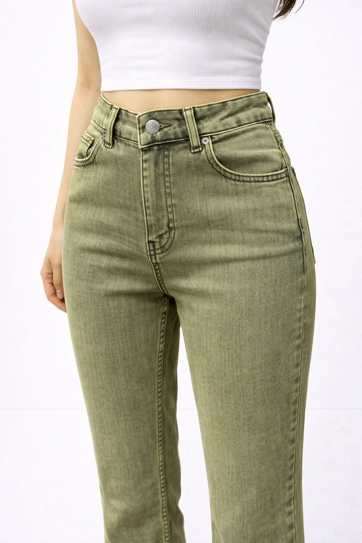 Esnek Yeşil İspanyol Paça Jean