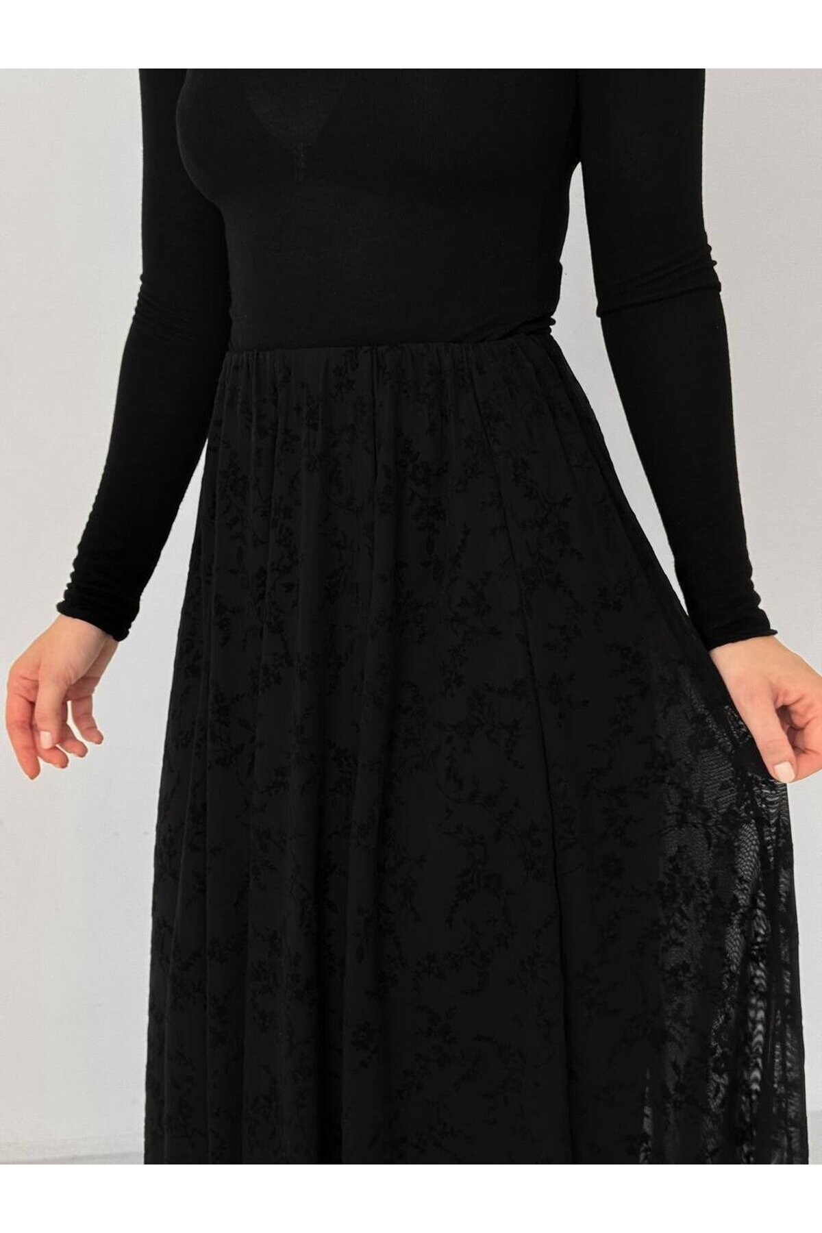 Flok Desenli Tül Etek