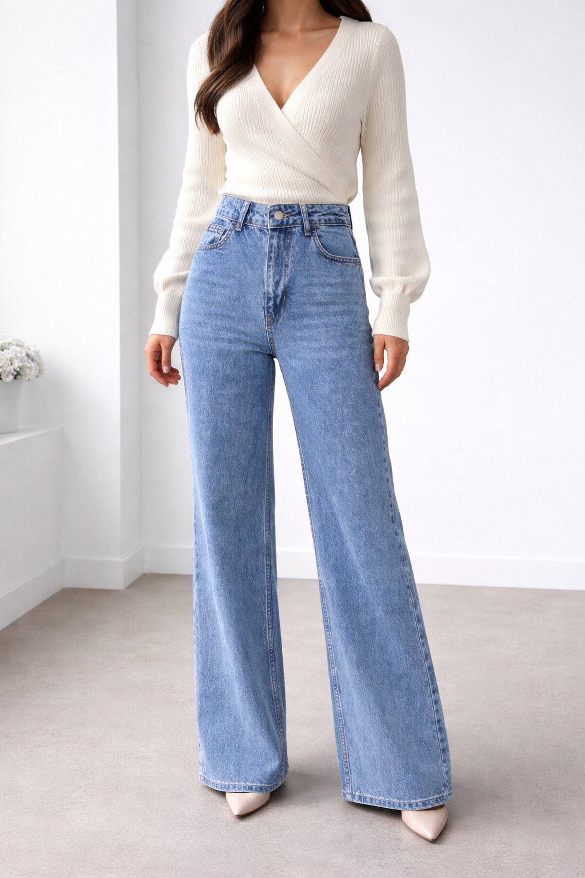 Geniş Paça Mavi Jean