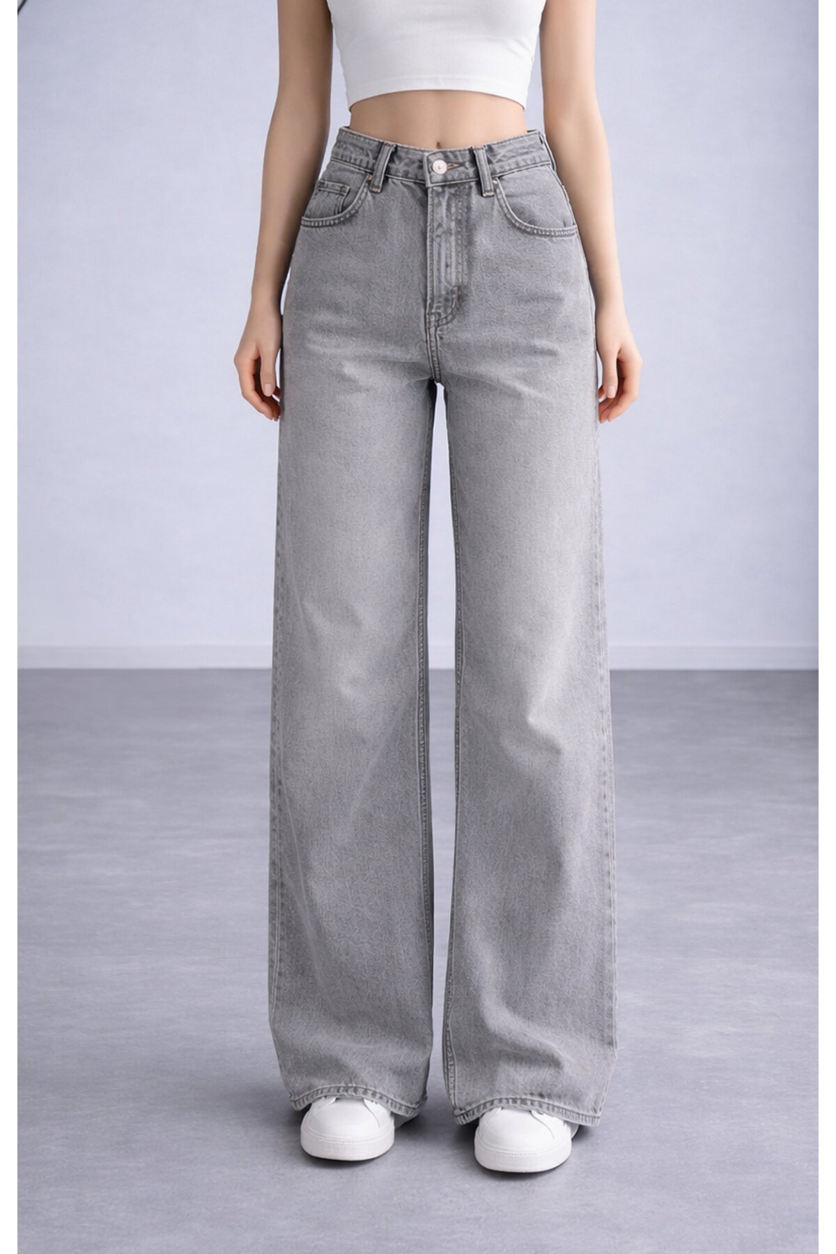 Gri Geniş Paça Jean
