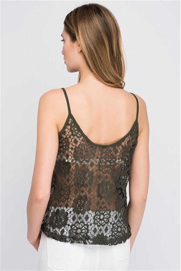 Güpürlü Önü Parçalı Çift Kat Askılı Bluz HAKI