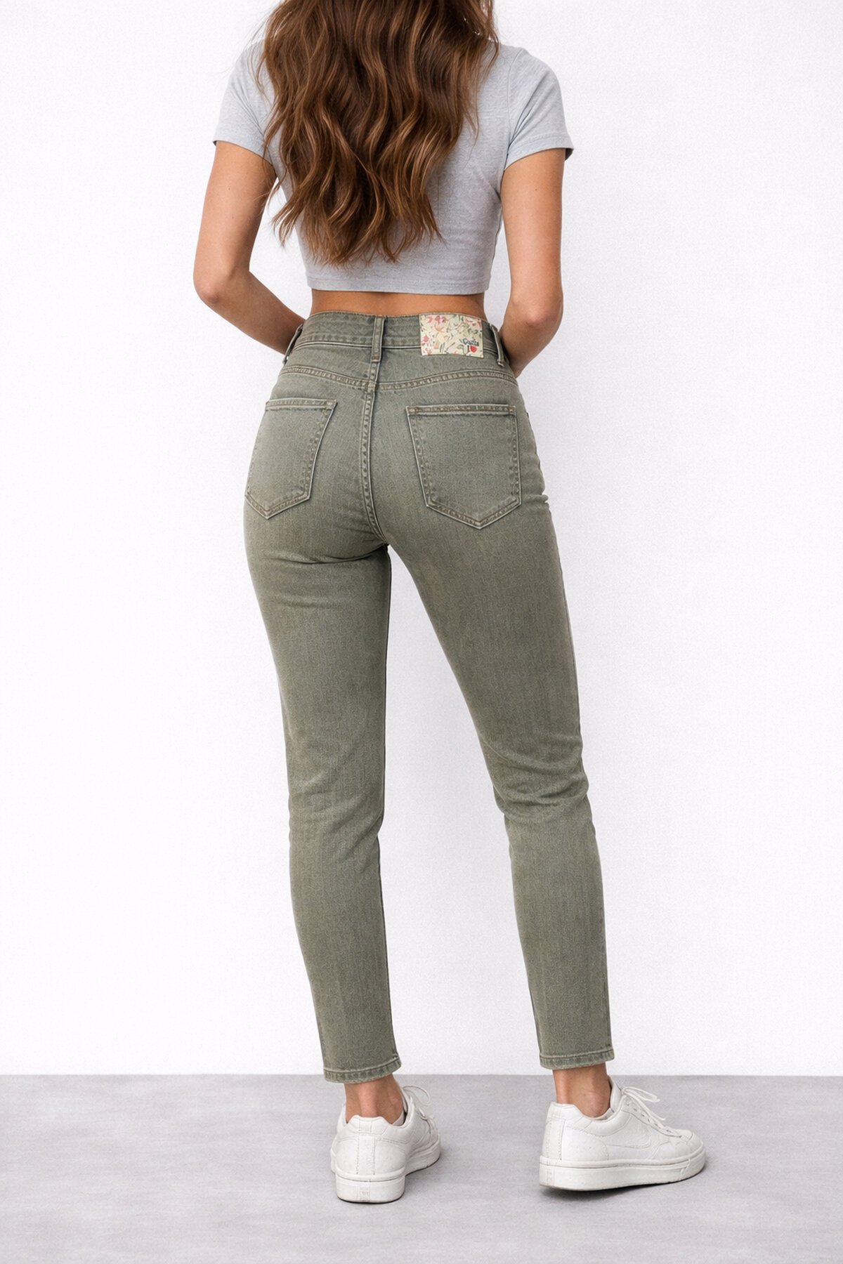 Haki Ton Eskitme Detaylı Skinny Jean