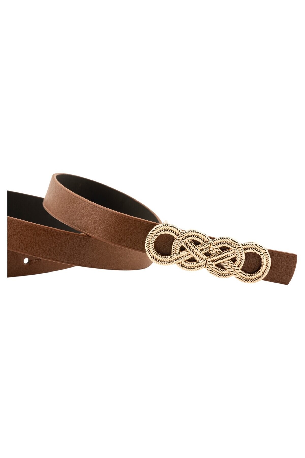 İkili Düğüm Tokalı İkili Siyah_Taba Kadın Kemer