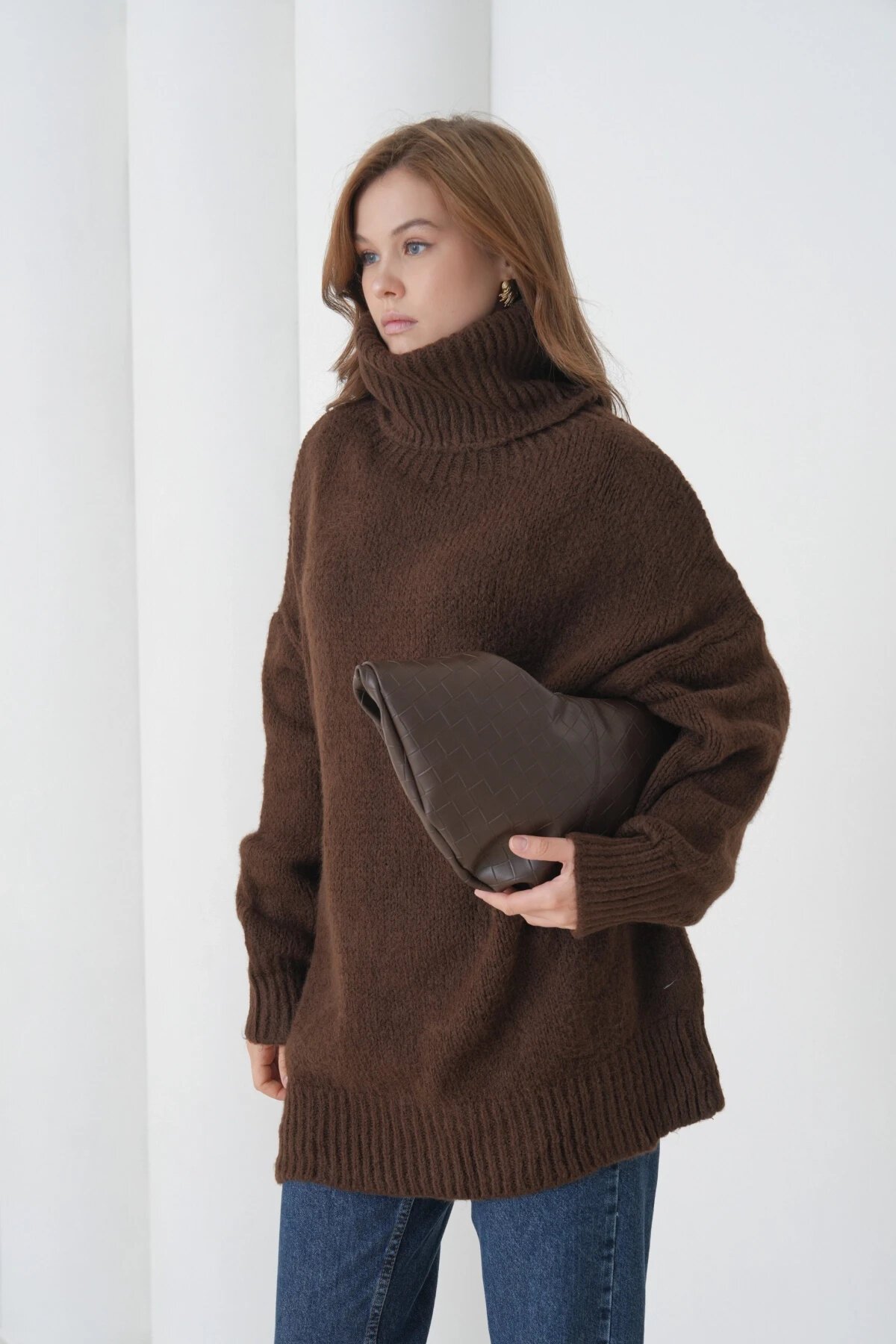 Kadın Balıkçı Yaka Kaşkorse Oversize Triko Tunik