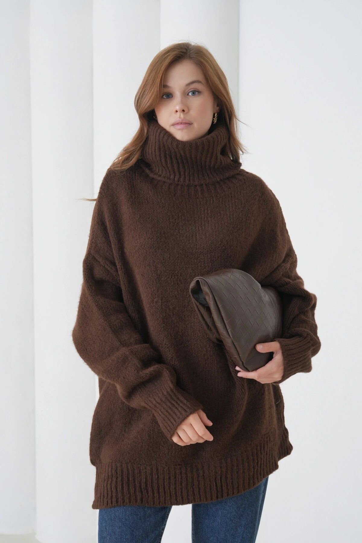 Kadın Balıkçı Yaka Kaşkorse Oversize Triko Tunik