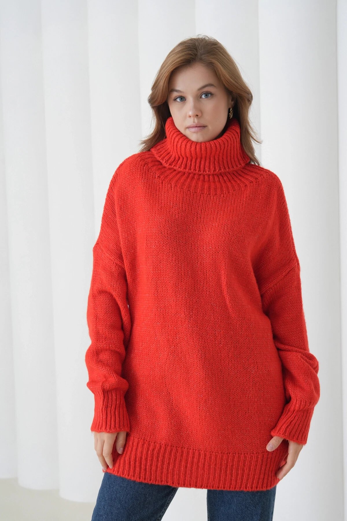 Kadın Balıkçı Yaka Kaşkorse Oversize Triko Tunik