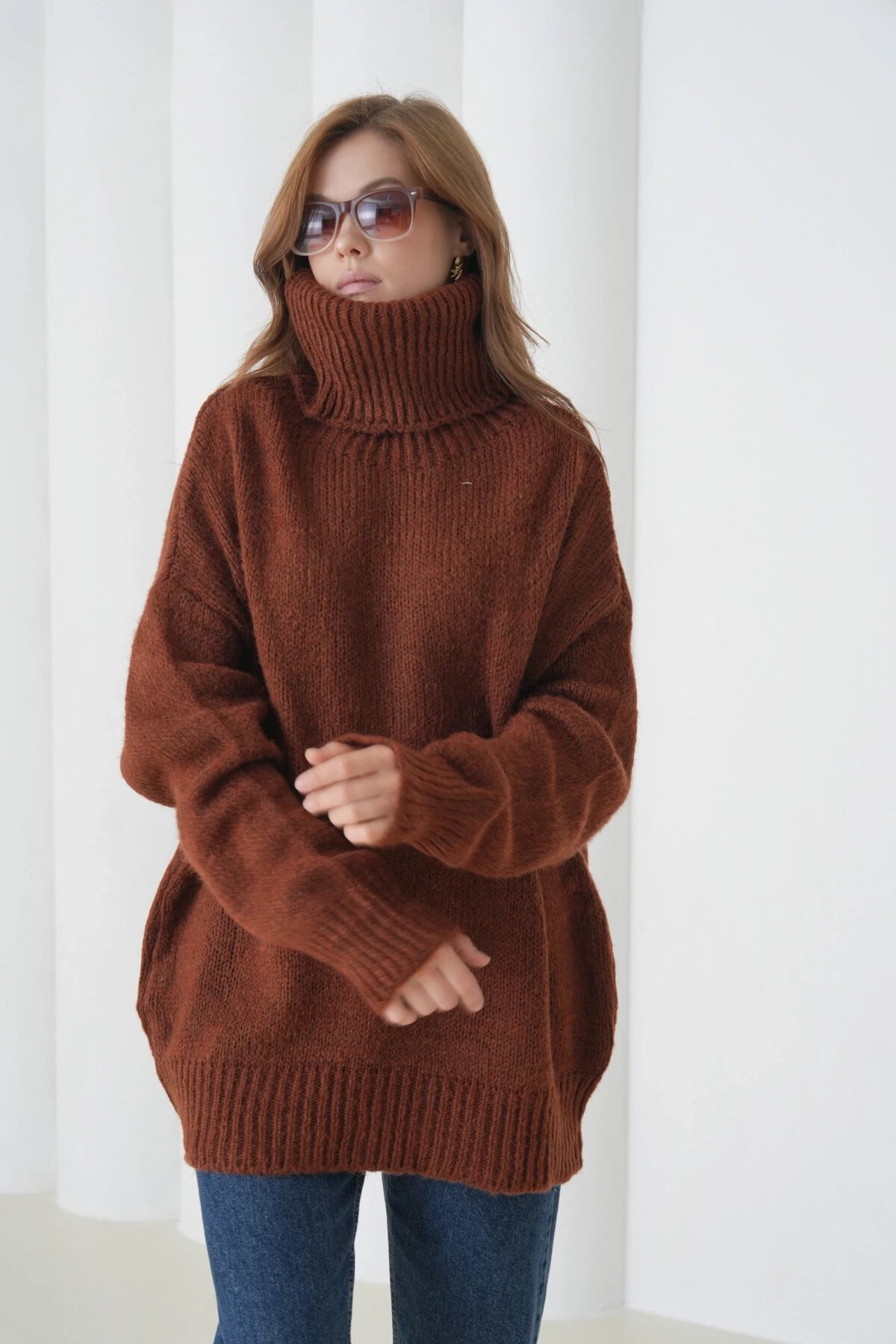 Kadın Balıkçı Yaka Kaşkorse Oversize Triko Tunik