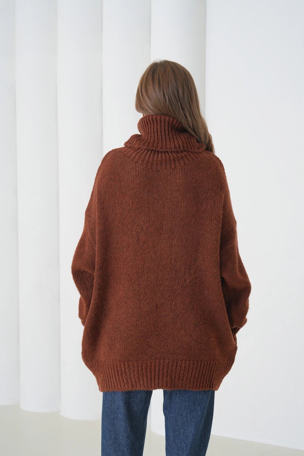 Kadın Balıkçı Yaka Kaşkorse Oversize Triko Tunik