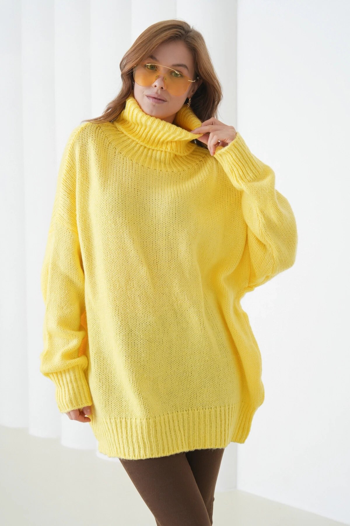 Kadın Balıkçı Yaka Kaşkorse Oversize Triko Tunik