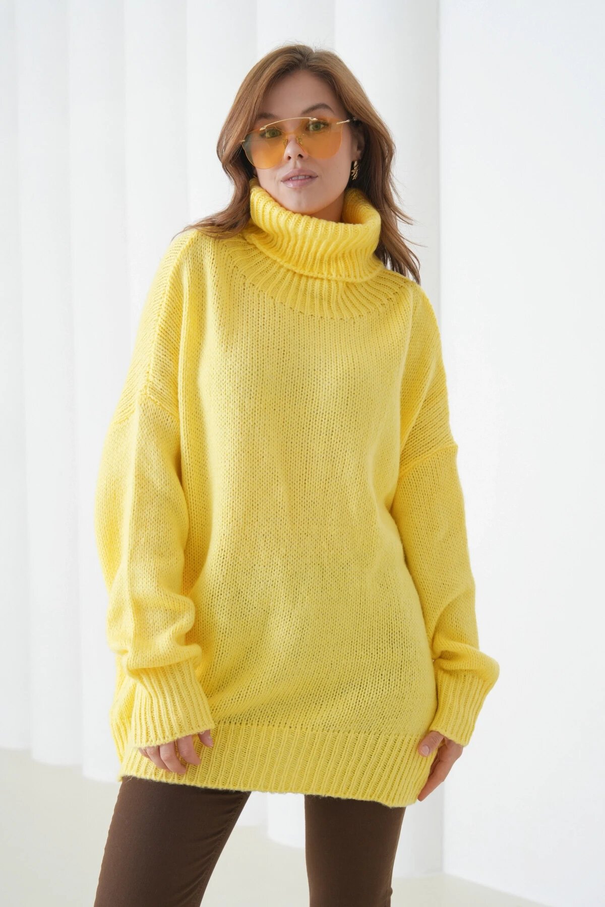 Kadın Balıkçı Yaka Kaşkorse Oversize Triko Tunik