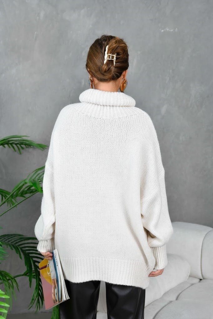 Kadın Balıkçı Yaka Kaşkorse Oversize Triko Tunik