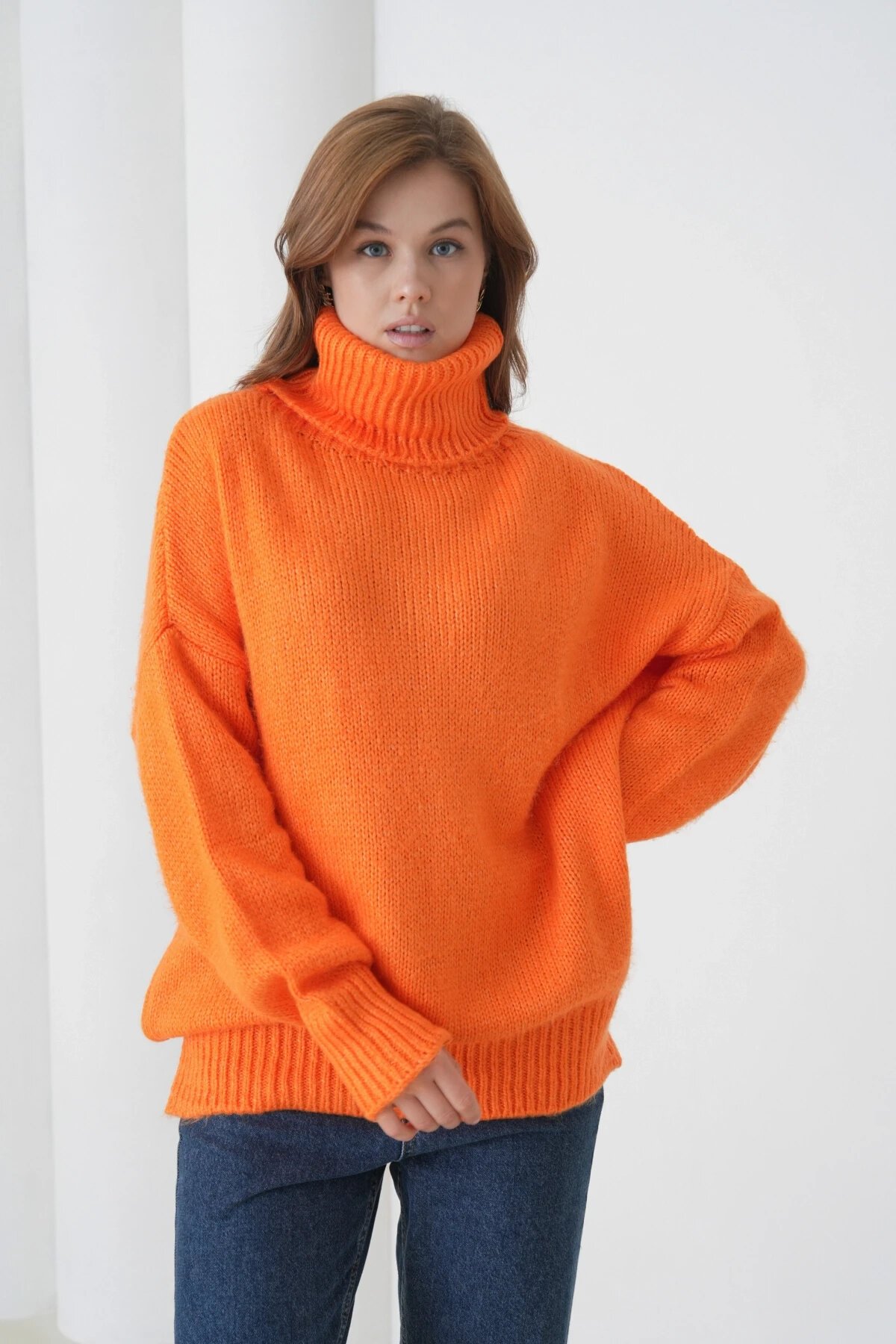 Kadın Balıkçı Yaka Kaşkorse Oversize Triko Tunik