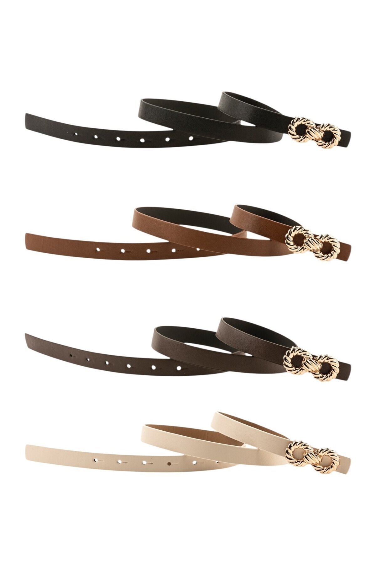 Kadın Çift Halka Tokalı Siyah_Kahverengi_Taba_Bej Kemer