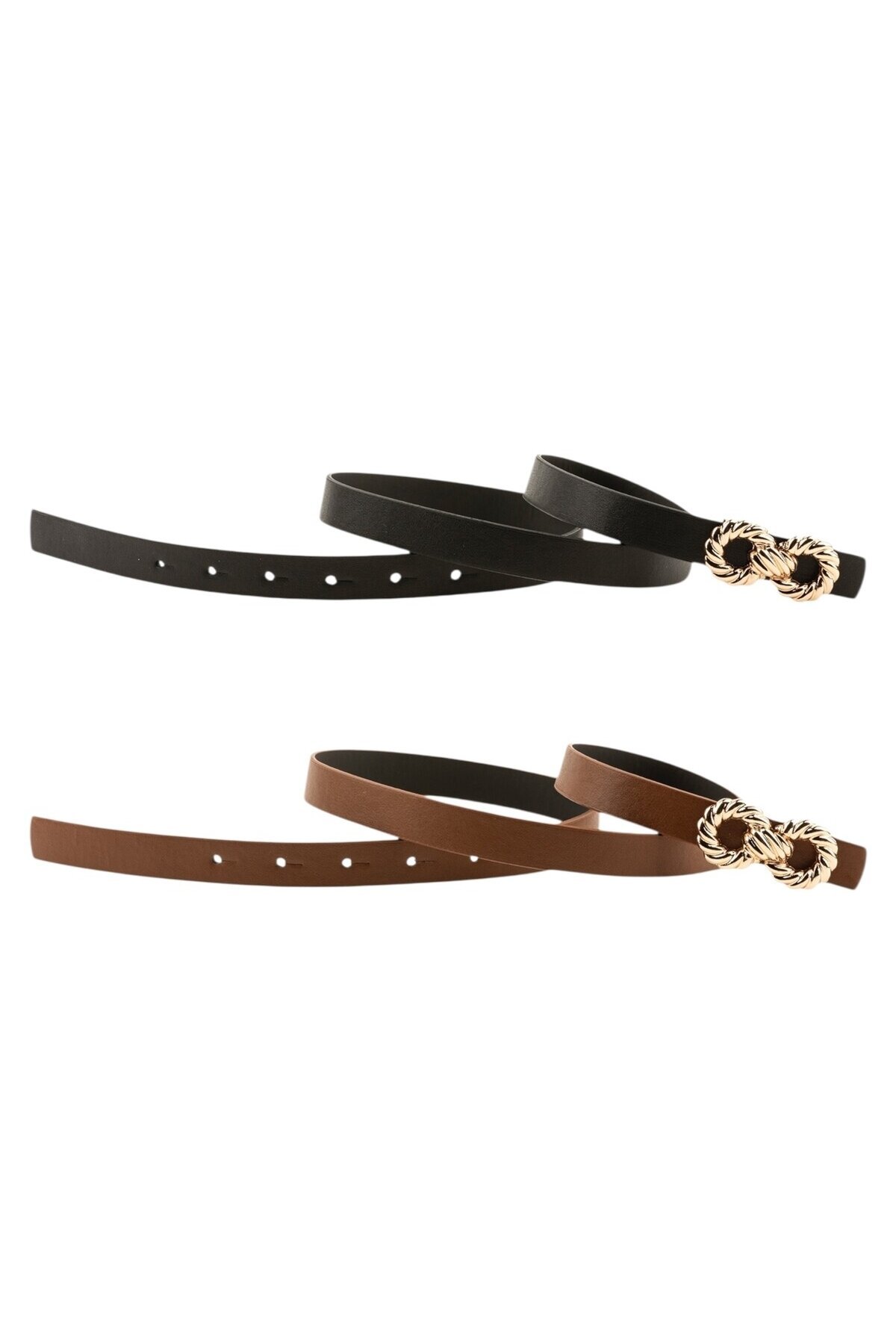 Kadın Çift Halka Tokalı Siyah_Taba Kemer