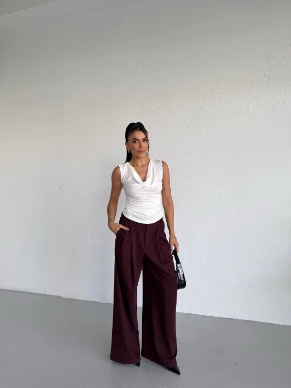 Kadın Degaje Yaka Kolsuz Bluz Beyaz