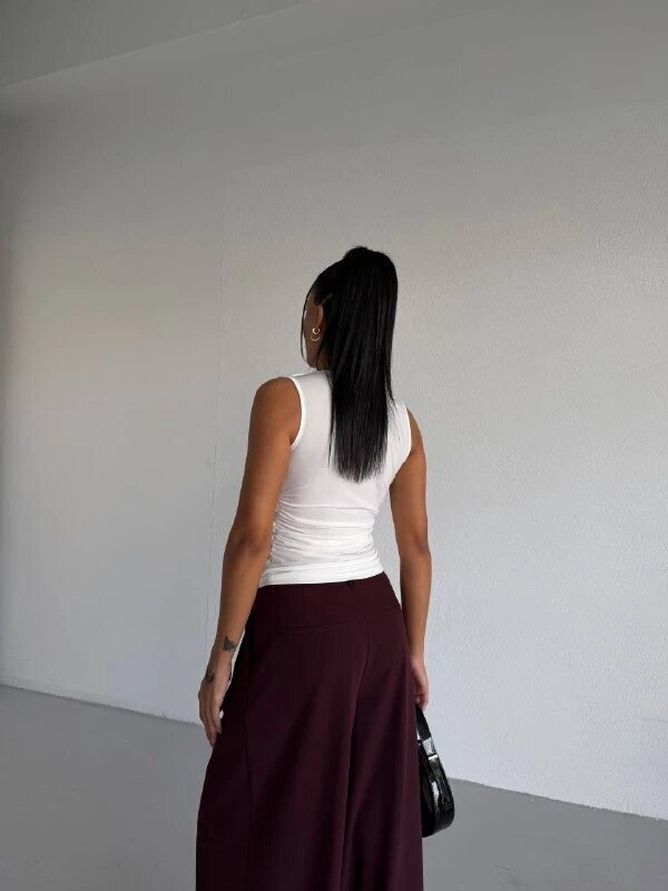 Kadın Degaje Yaka Kolsuz Bluz Beyaz