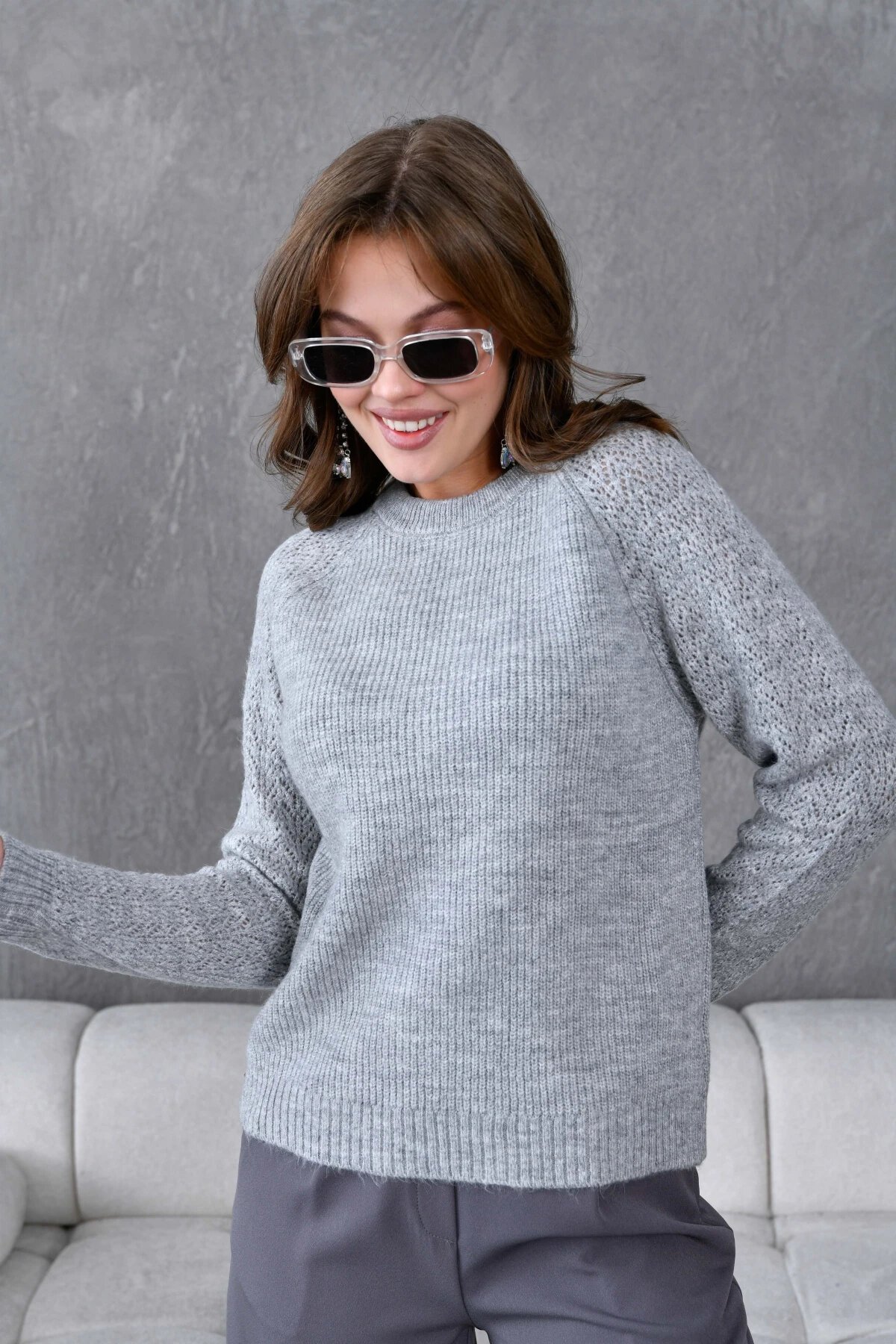 Kadın Fitilli Bisiklet Yaka Ajurlu Triko Kazak