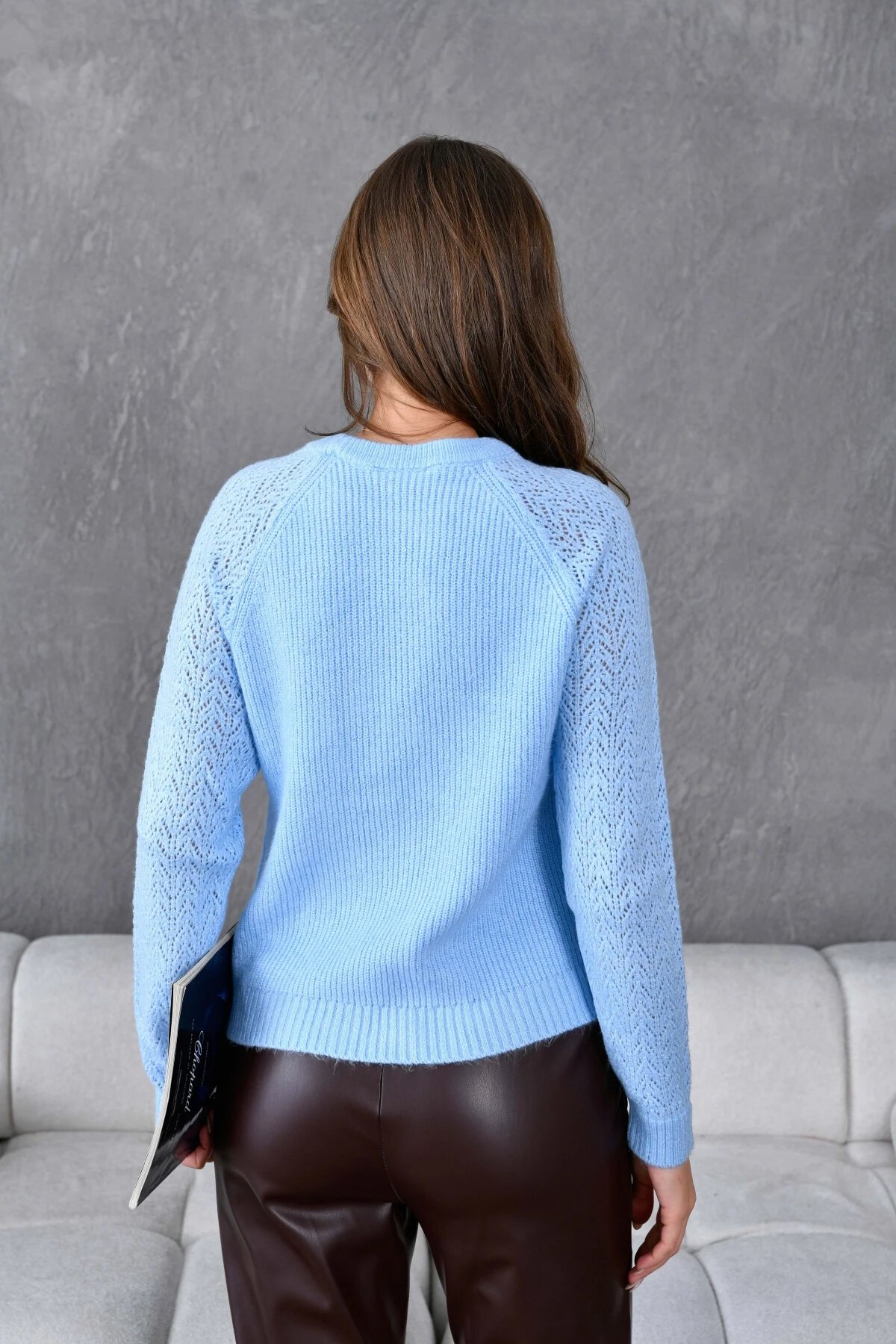 Kadın Fitilli Bisiklet Yaka Ajurlu Triko Kazak