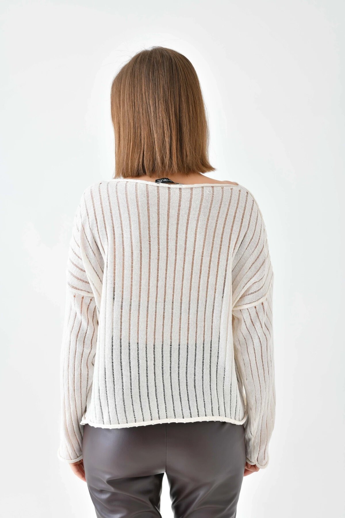 Kadın Kayık Yaka Örgü Detay Salaş Triko Kazak