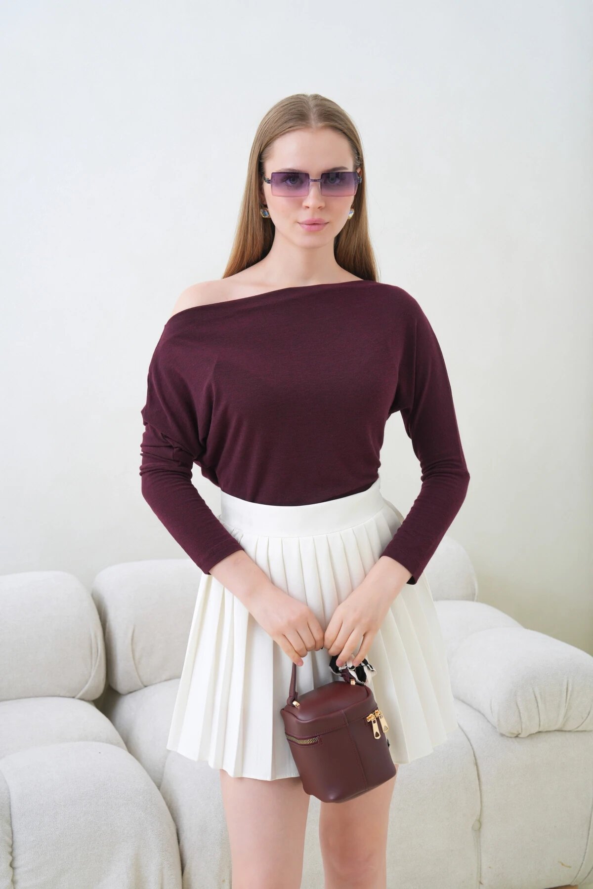 Kadın Kayık Yaka Yarasa Kol Lycralı Penye Bluz