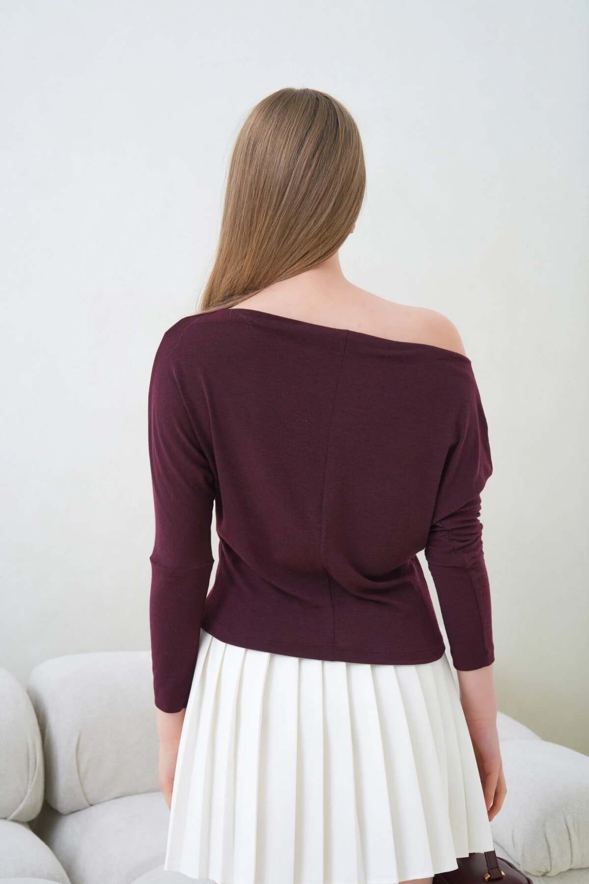 Kadın Kayık Yaka Yarasa Kol Lycralı Penye Bluz